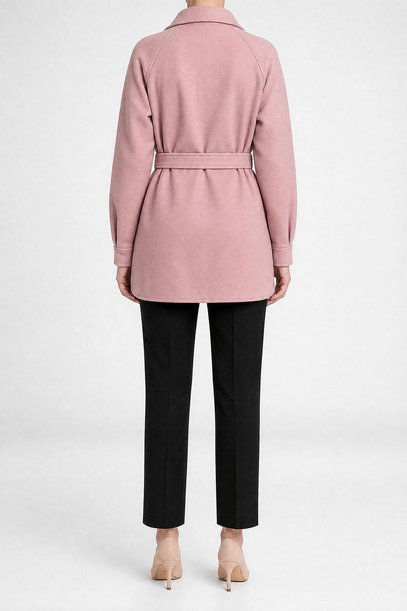 Sofaine Suzanne women's soft woven fabric jacket in Pink, back view studio shot