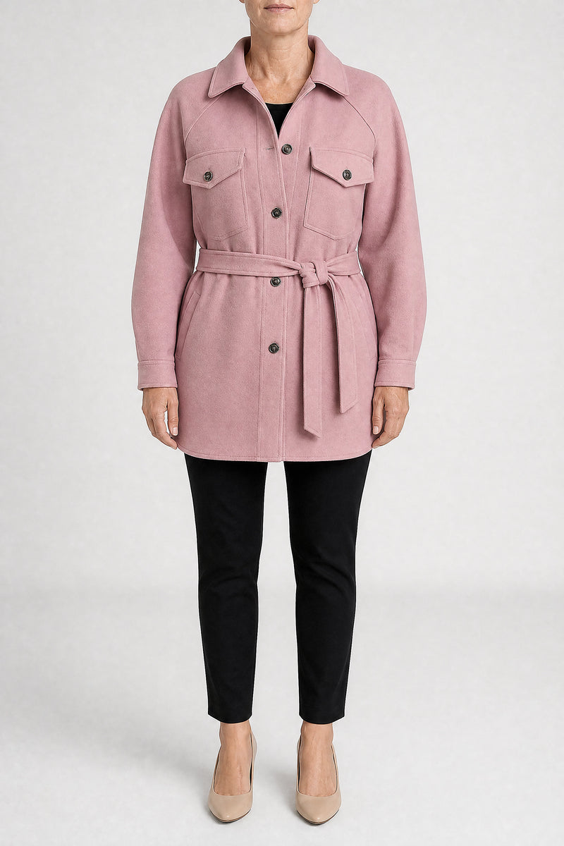 Sofaine Suzanne women's soft woven fabric jacket in Pink, front view studio shot