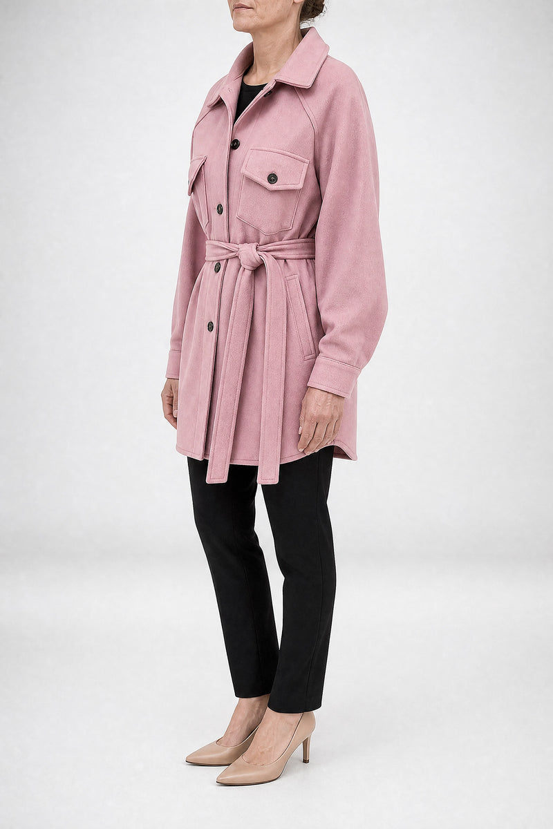 Sofaine Suzanne women's soft woven fabric jacket in Pink, side view studio shot