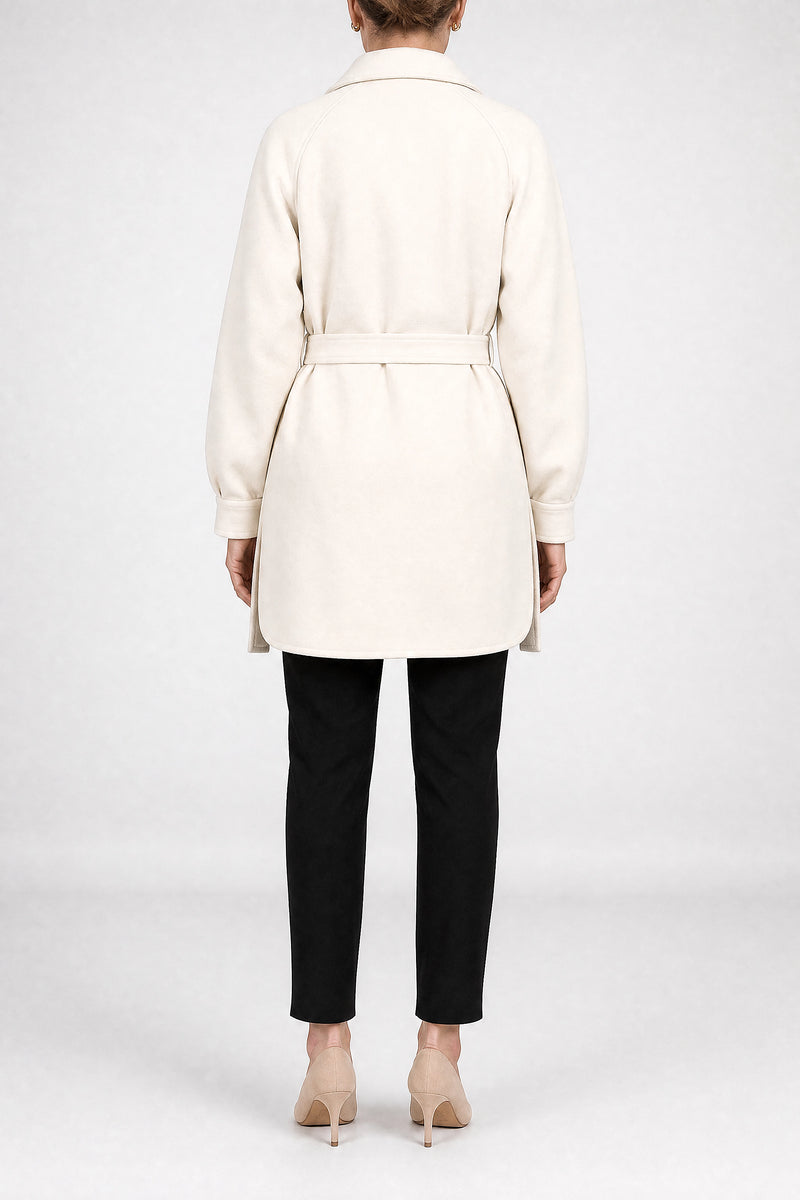 Sofaine Suzanne women's soft woven fabric jacket in White, back view studio shot