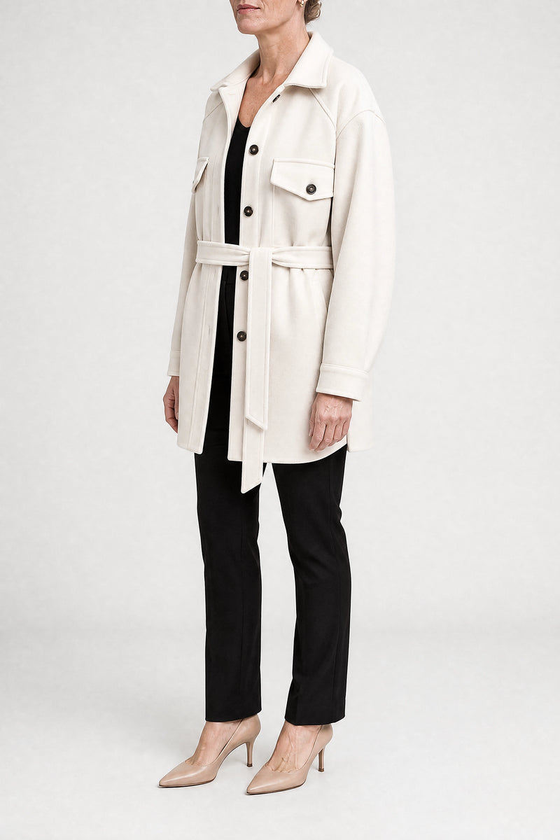 Sofaine Suzanne women's soft woven fabric jacket in White, side view studio shot