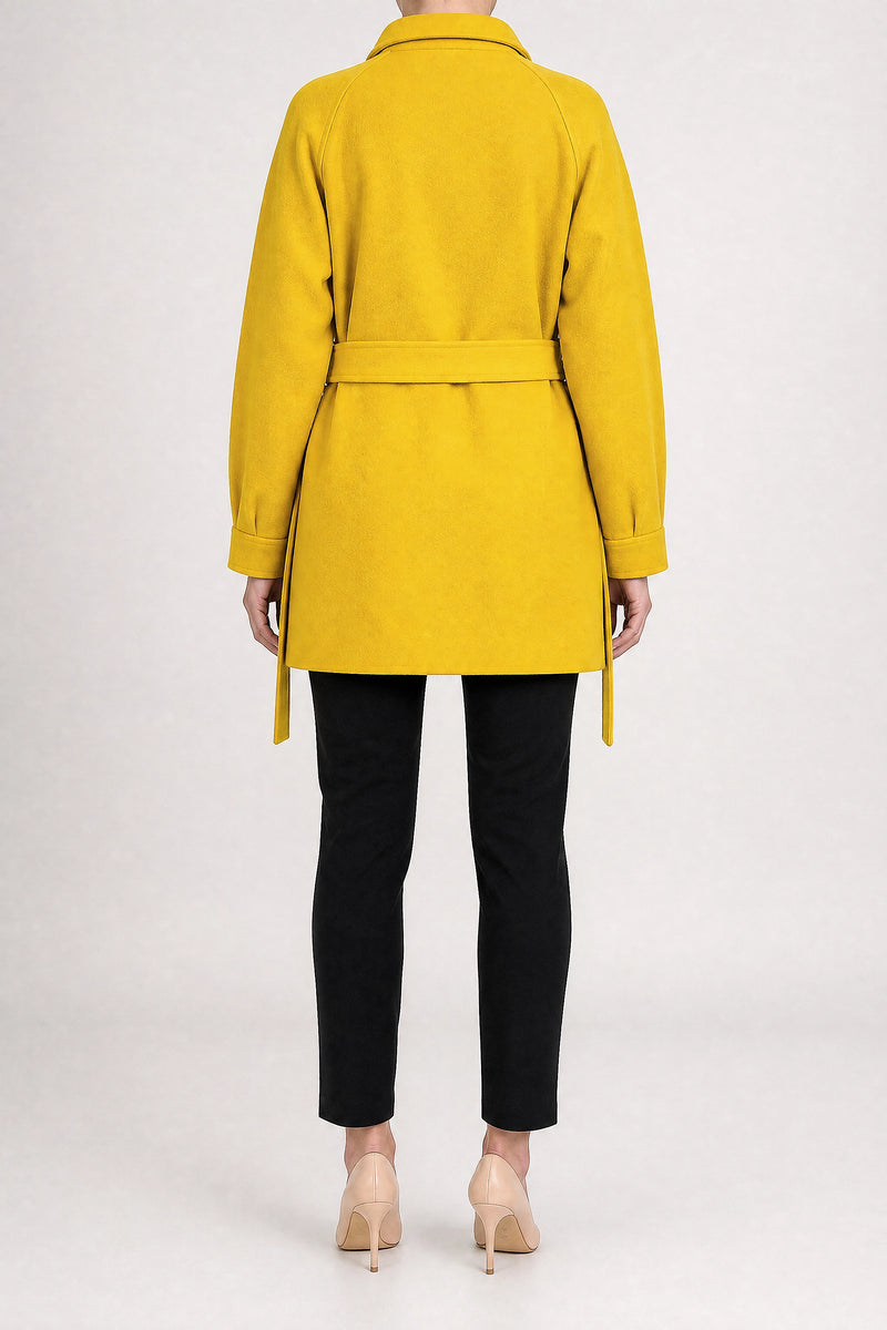 Sofaine Suzanne women's soft woven fabric jacket in Yellow, back view studio shot
