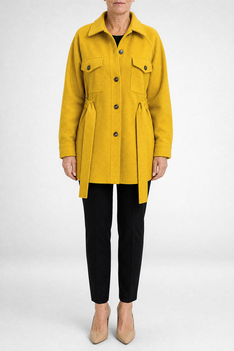 Sofaine Suzanne women's soft woven fabric jacket in Yellow, front view studio shot