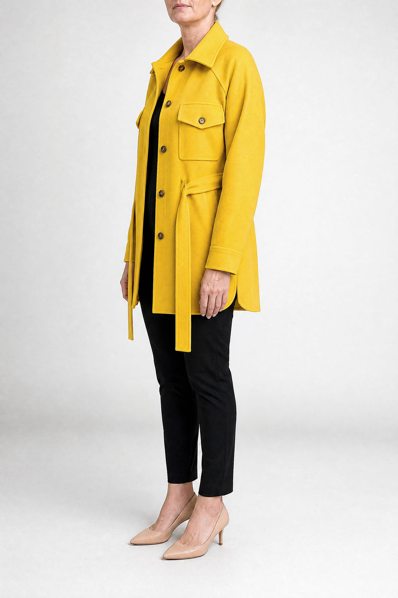 Sofaine Suzanne women's soft woven fabric jacket in Yellow, side view studio shot