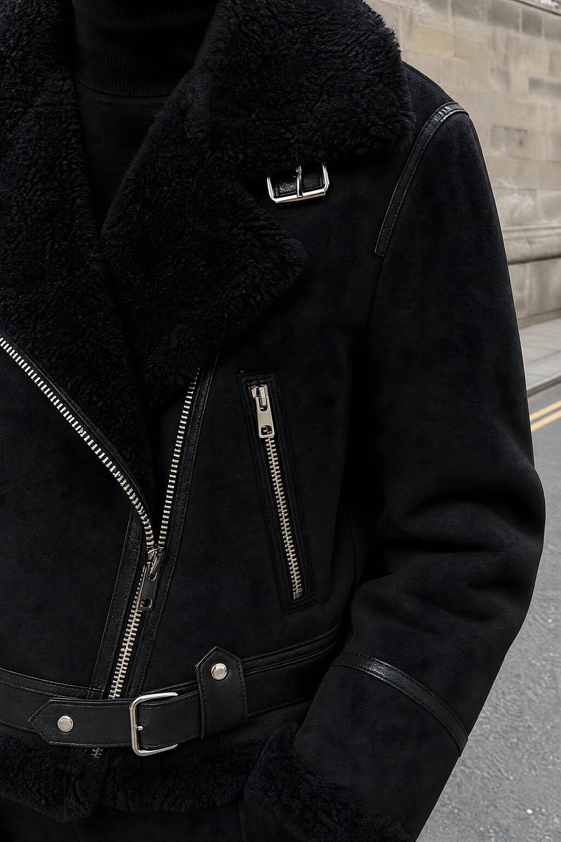 SOFAINE-V7-LIFE-Tallulah | Sherpa Biker Jacket in Black, detail