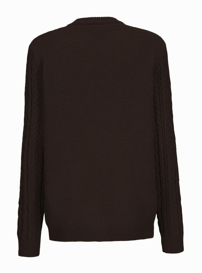 Aran Cable Knit Cardigan for Women with Button Front and Patch Pockets, back view