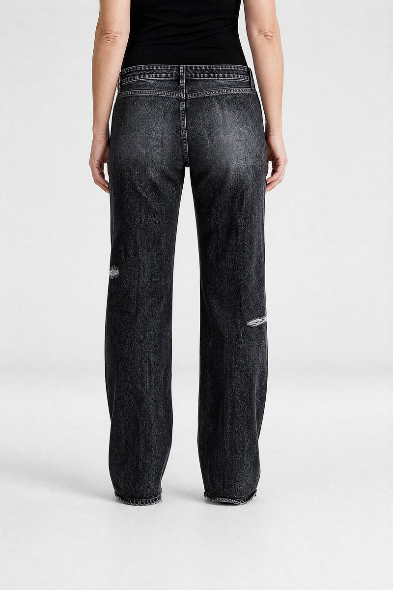 Sofaine Vada women's wide-leg jeans in Black, back view