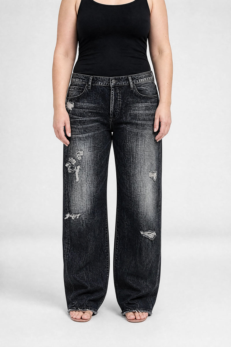 Sofaine Vada women's wide-leg jeans in Black, front view