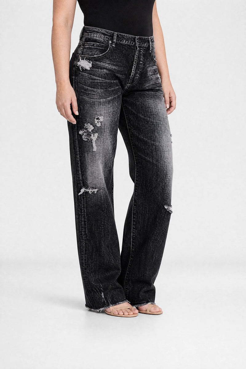 Sofaine Vada women's wide-leg jeans in Black, side view