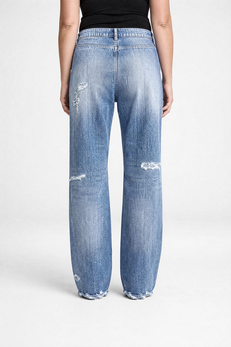 Sofaine Vada women's wide-leg jeans in Blue, back view