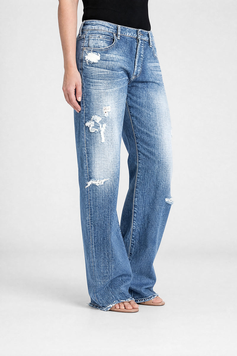 Sofaine Vada women's wide-leg jeans in Blue, side view