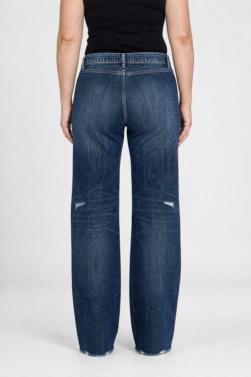 Sofaine Vada women's wide-leg jeans in Dark Blue, back view