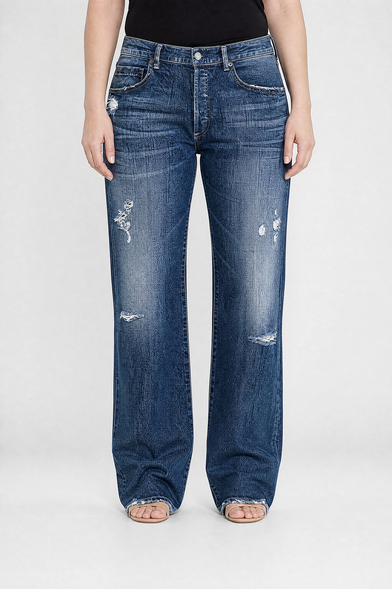 Sofaine Vada women's wide-leg jeans in Dark Blue, front view