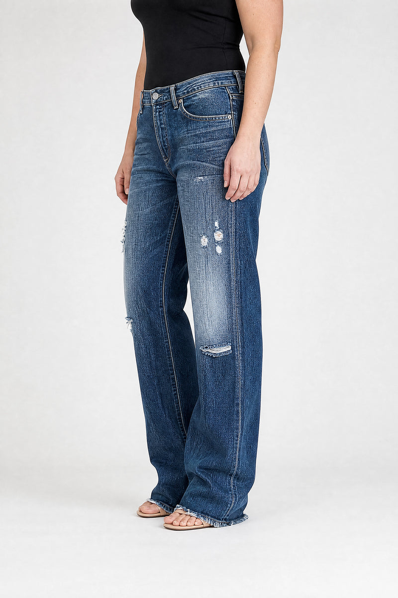 Sofaine Vada women's wide-leg jeans in Dark Blue, side view