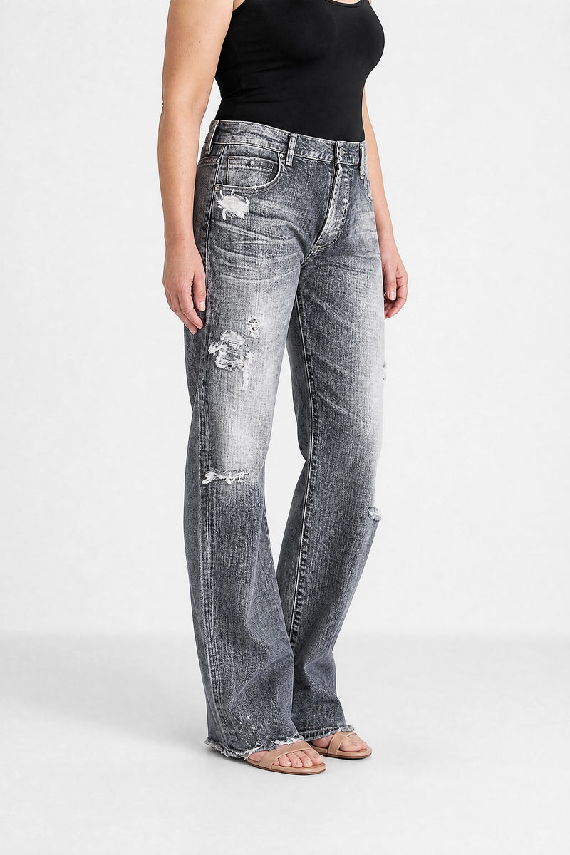 Sofaine Vada women's wide-leg jeans in Gray, side view