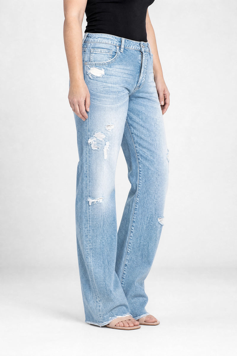 Sofaine Vada women's wide-leg jeans in Light Blue, side view