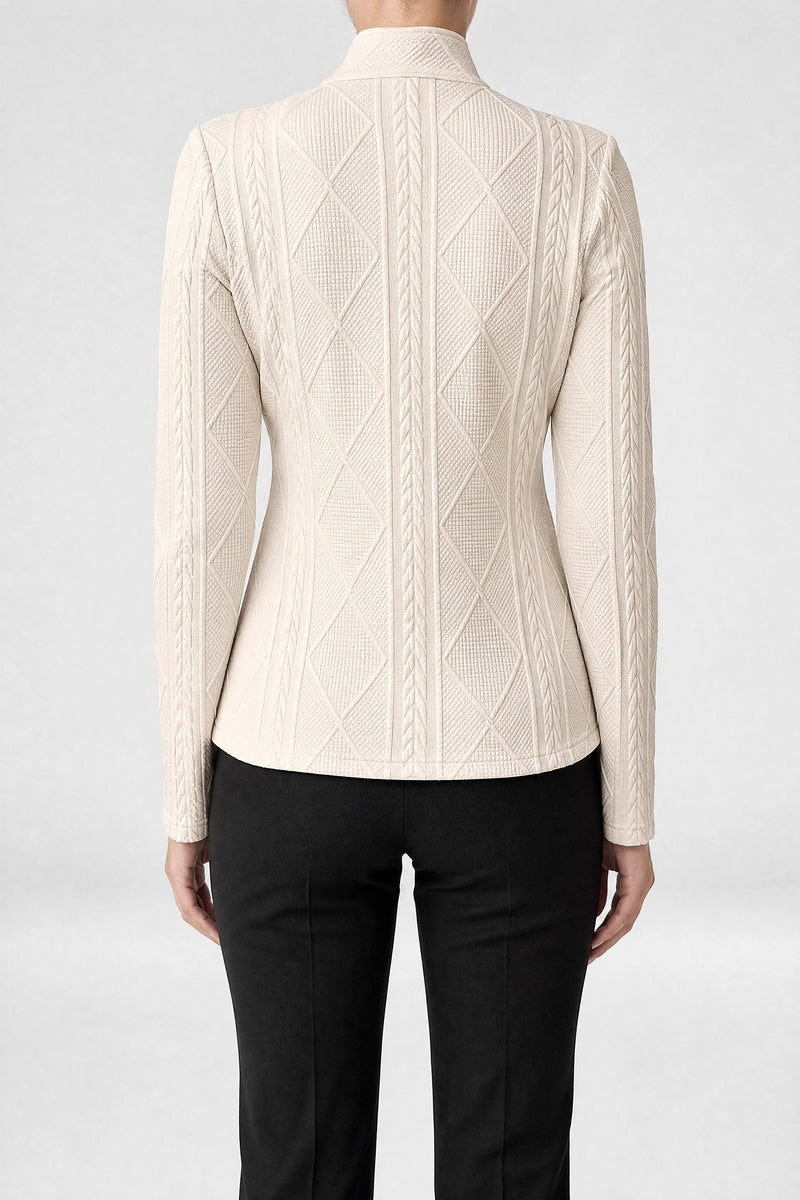 Sofaine Veronica women's cardigan in Beige, back view studio shot