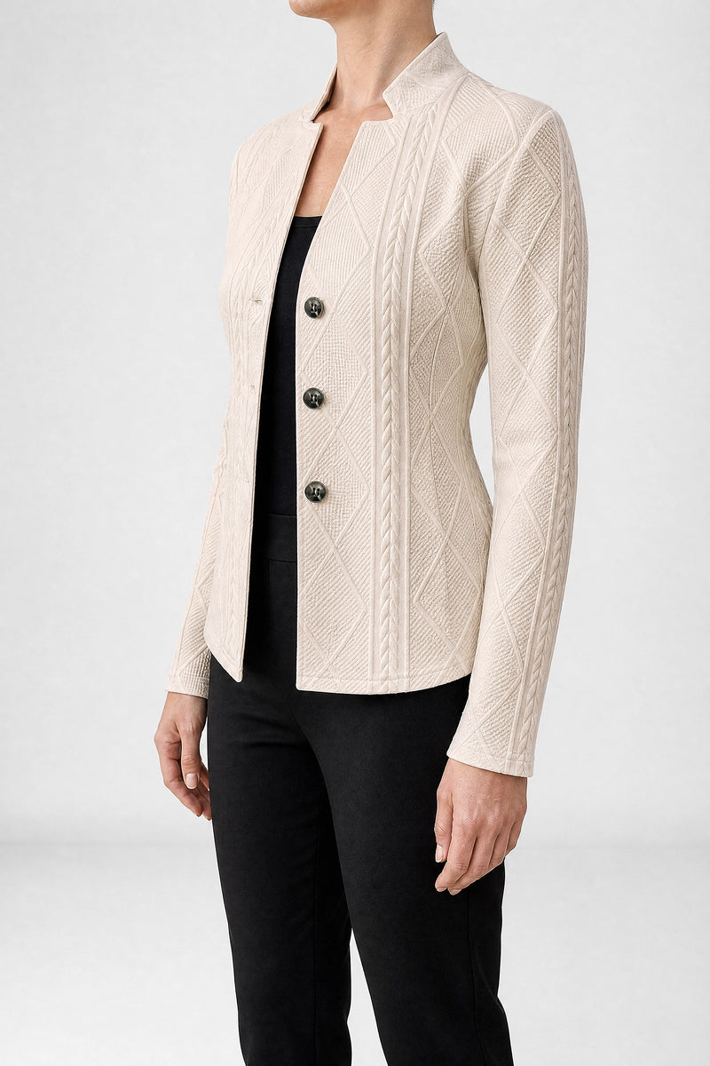 Sofaine Veronica women's cardigan in Beige, side view studio shot