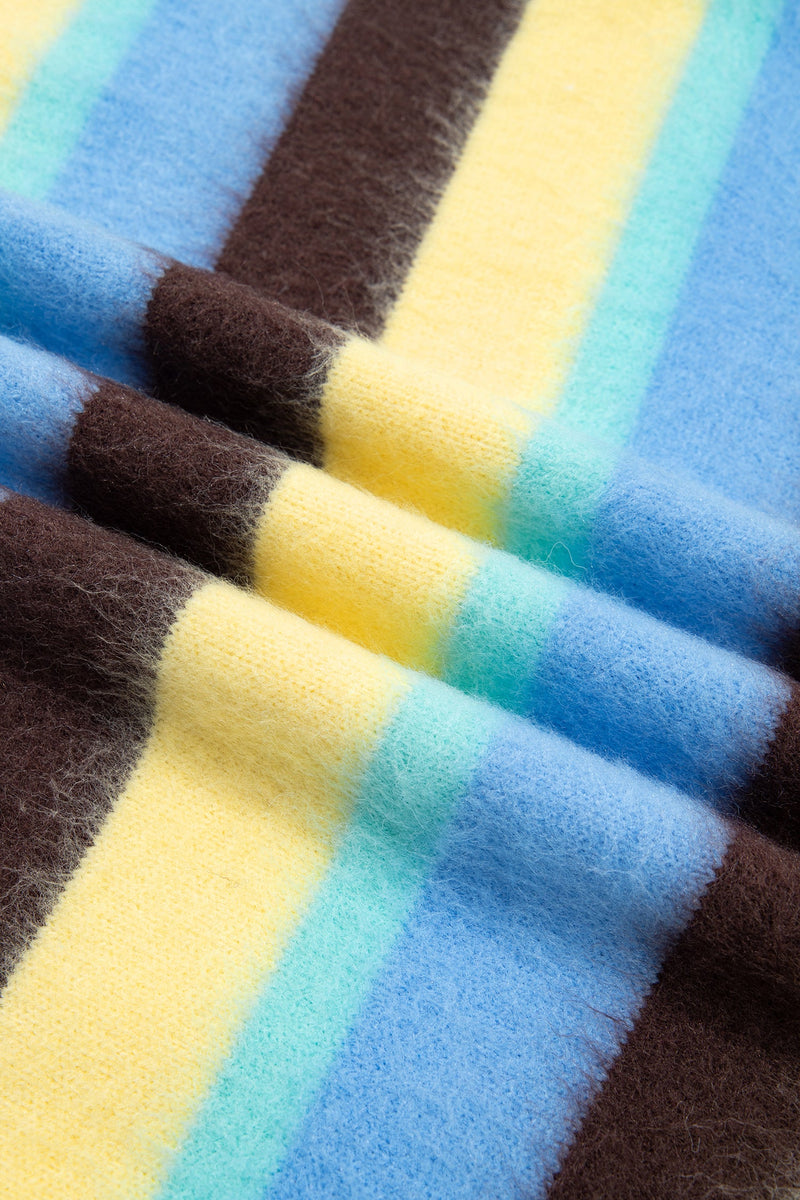 Fuzzy Striped Sweater for Women with Crew Neck and Drop Shoulders in Multicolor, fabric close-up