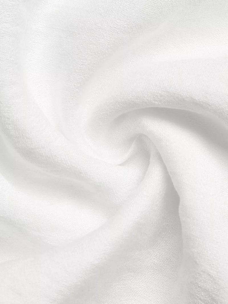 Lace Trim Ruffle Collar Blouse for Women with Button Front and Long Sleeves in White, fabric close-up 2