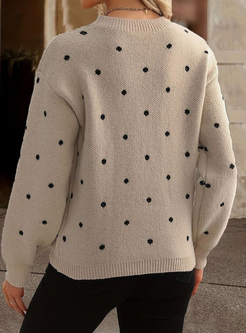 Grethe | Prikket striktrøje i Beige, bagfra