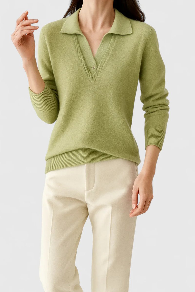 Oline | Striktrøje med polokrave i Beige, forfra
