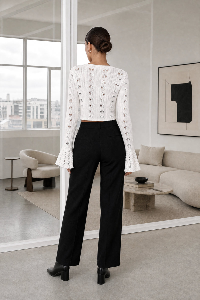 Xiomara | Crochet Cardigan in White, studio back view