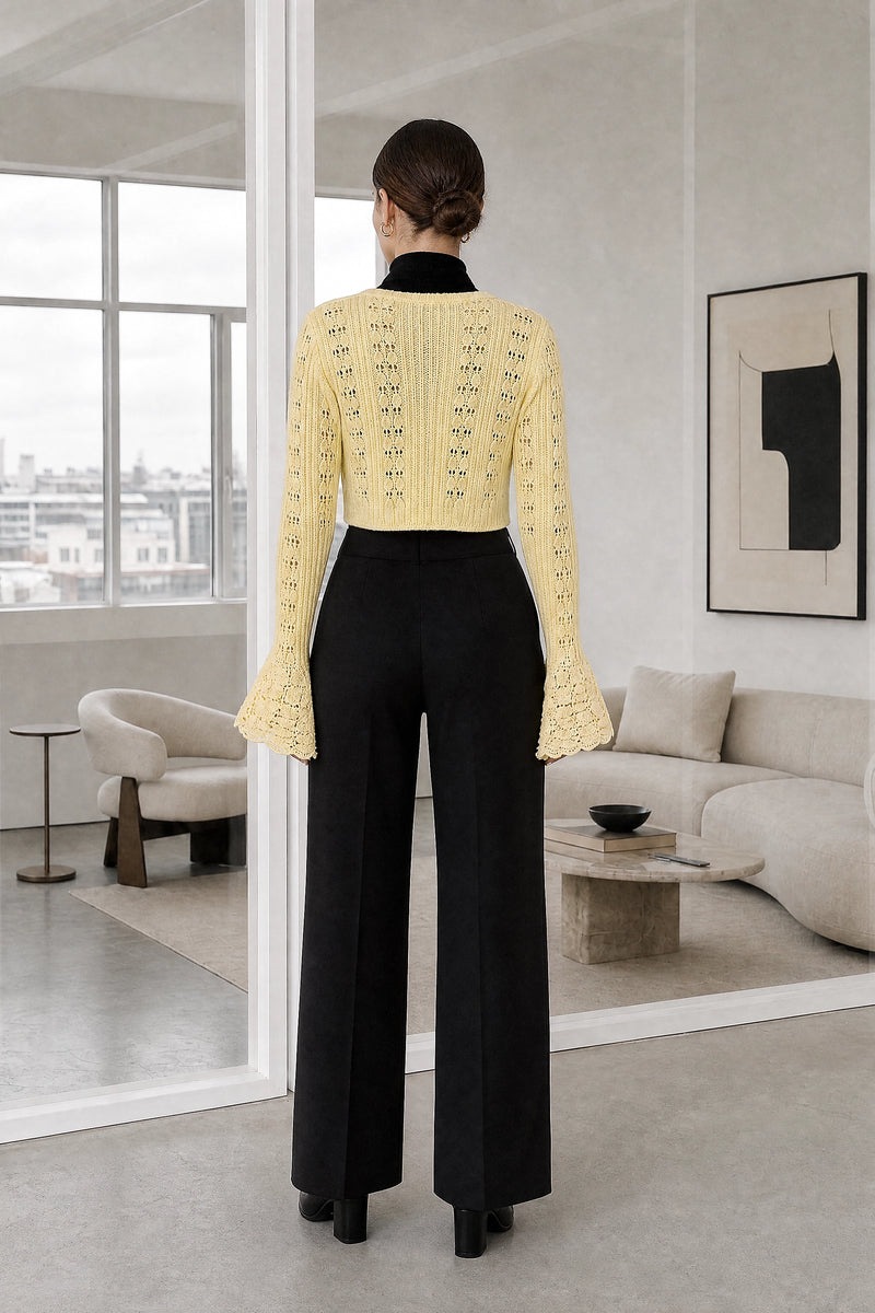 Xiomara | Crochet Cardigan in Yellow, studio back view