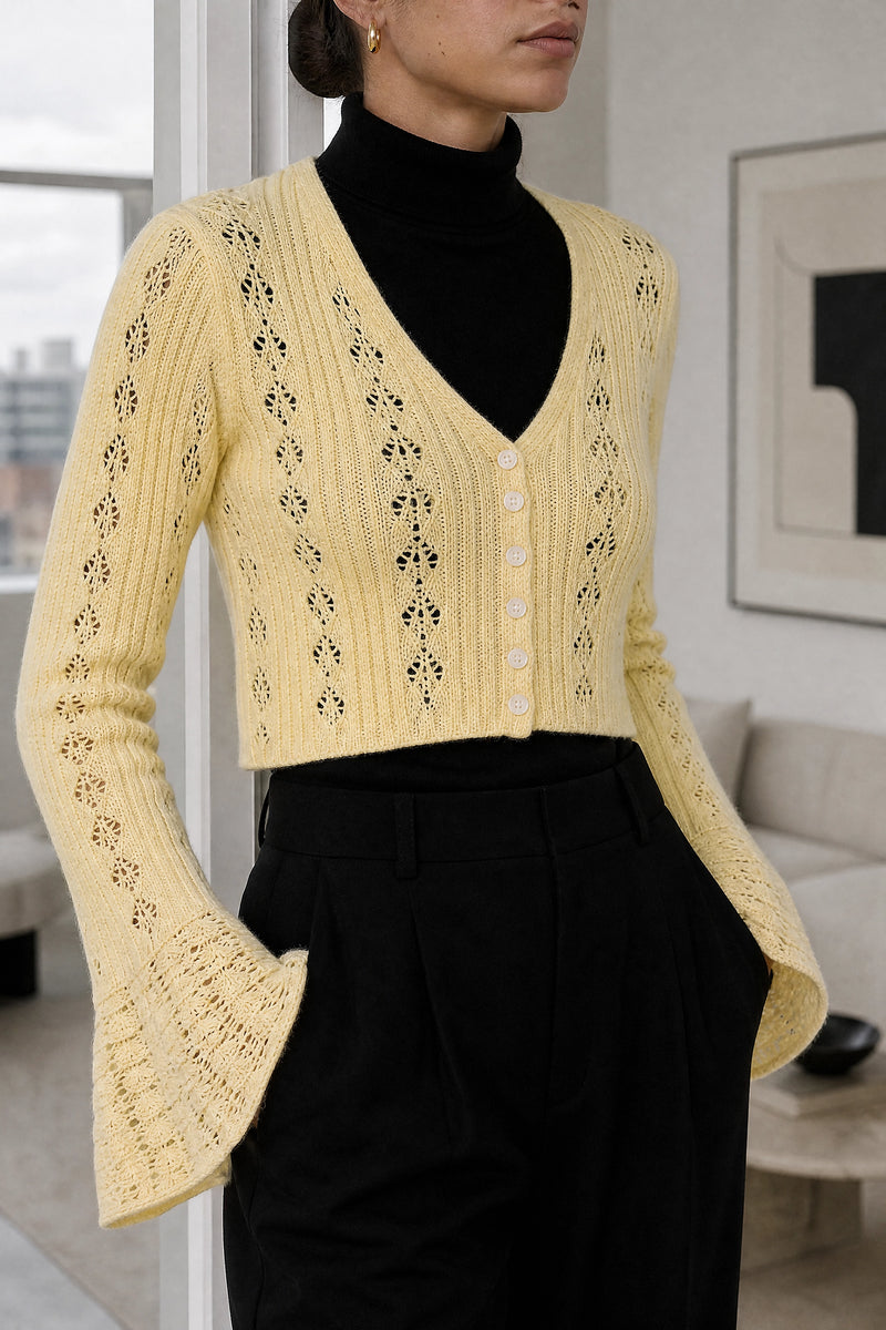 Xiomara | Crochet Cardigan in Yellow, fabric close-up