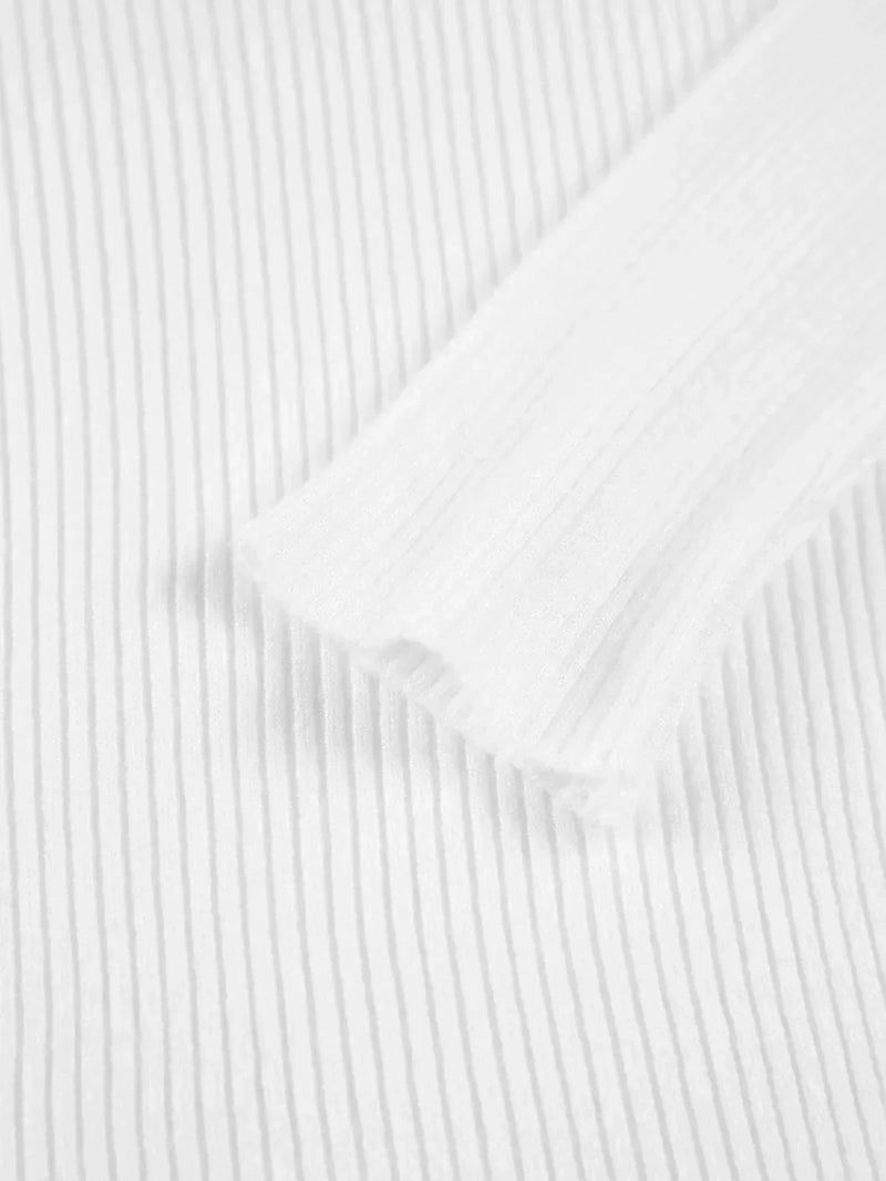 Ribbed Mock Neck Sweater for Women with Long Sleeves and Slim Fit in White, cuff detail