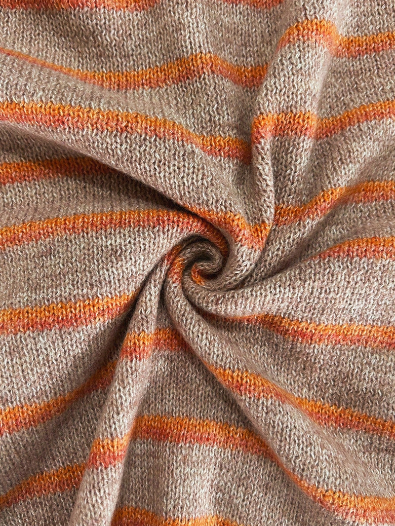 Striped Cardigan Sweater for Women with Button Front and Crew Neck, fabric close-up 3