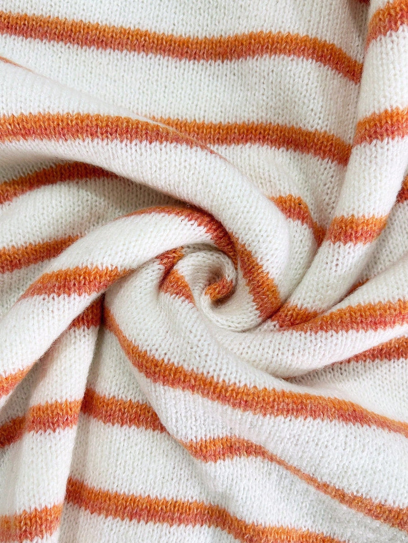 Striped Cardigan Sweater for Women with Button Front and Crew Neck, fabric close-up