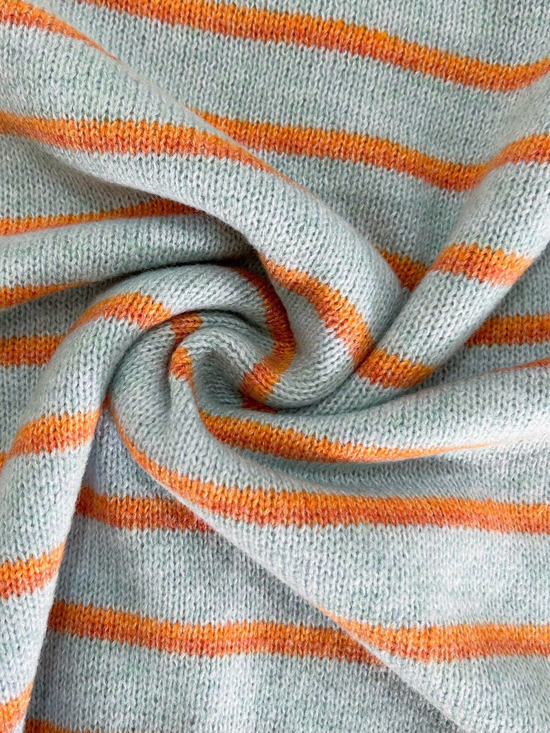 Striped Cardigan Sweater for Women with Button Front and Crew Neck in Light Blue, fabric close-up