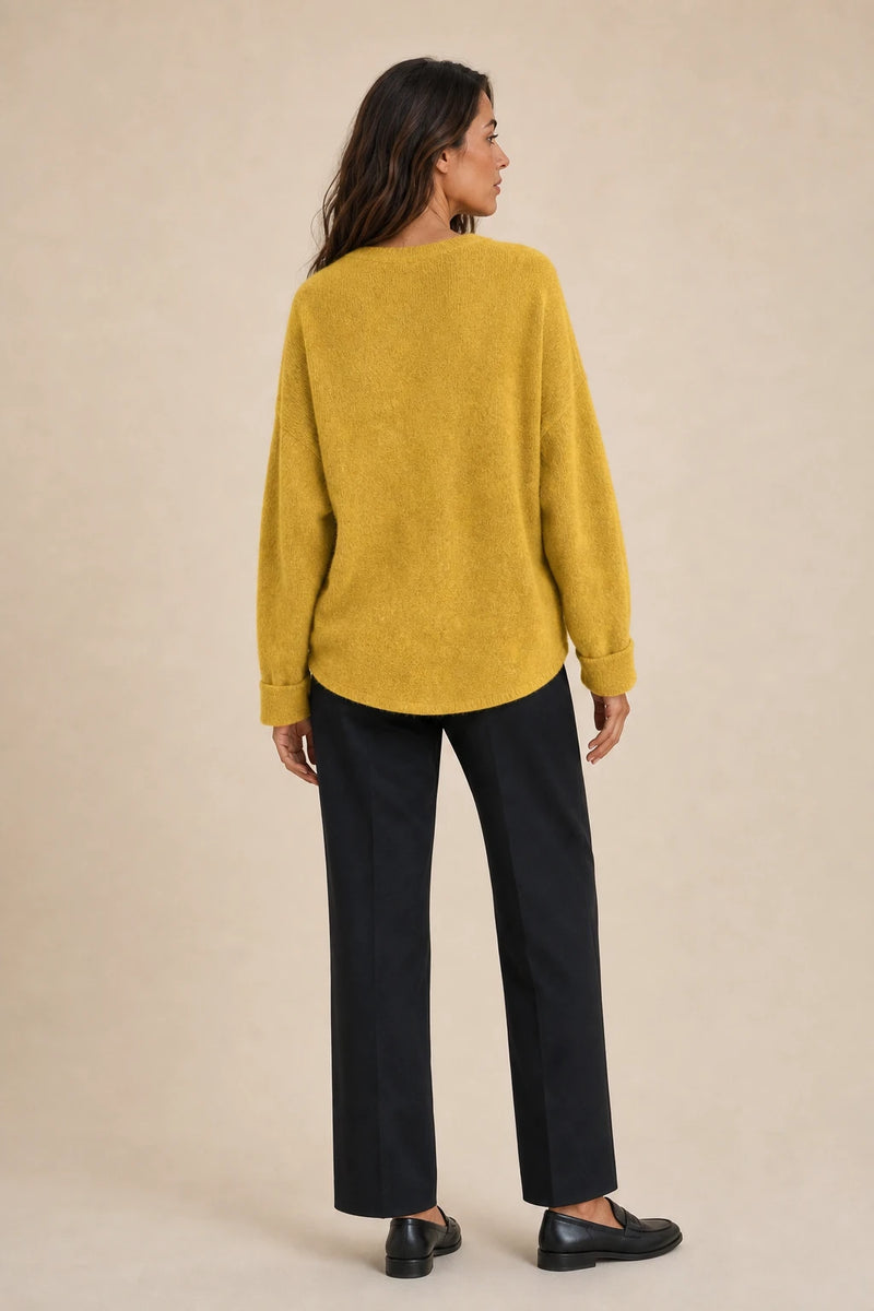 Ramona | Button-Front Cardigan in Yellow, studio back view
