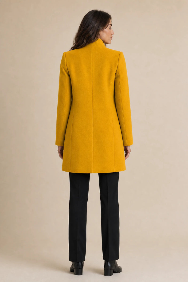 Cordelia | Wool-Feel Overcoat in Yellow, studio back view
