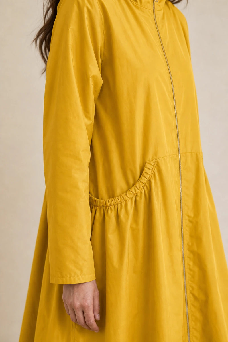 Gretchen | Hooded Zip-Up Coat in Yellow, fabric close-up