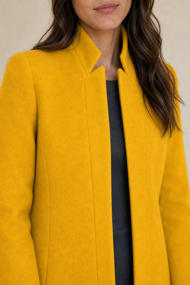Cordelia | Wool-Feel Overcoat in Yellow, fabric close-up