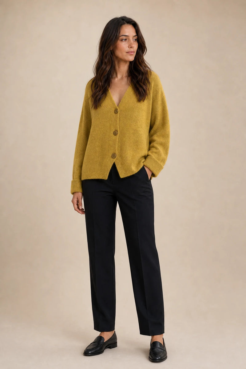 Ramona | Button-Front Cardigan in Yellow, studio front view