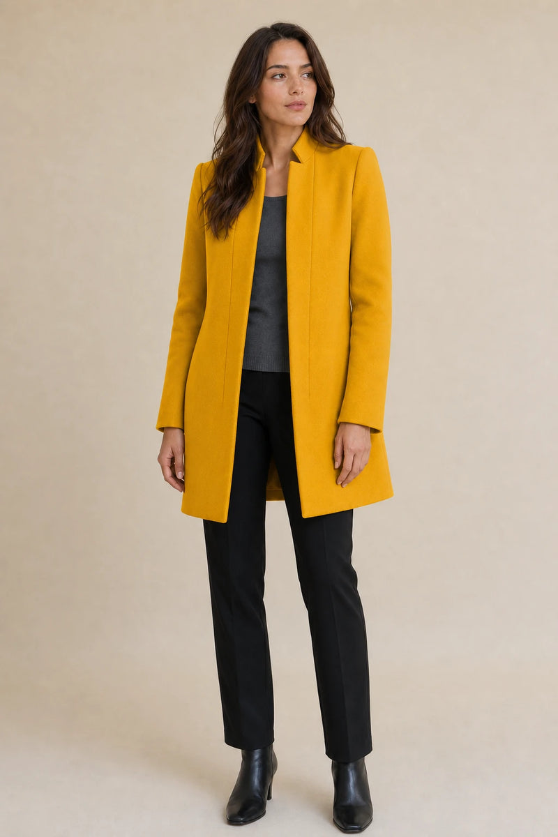 Cordelia | Wool-Feel Overcoat in Yellow, studio front view
