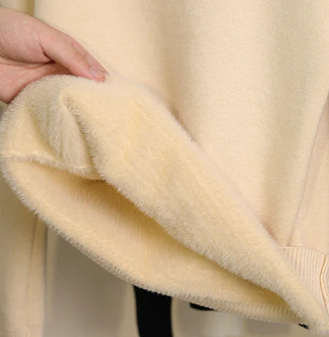 Fleece Lined Turtleneck Sweater for Women with Slim Fit and Ribbed Collar, lining close-up